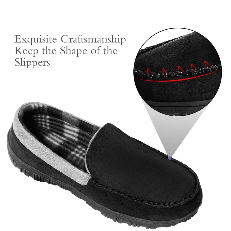 shoeslocker Men's Moccasin Slippers, Indoor Outdoor House Shoes with Memory Foam, Black Grey Size 13 - Image 2